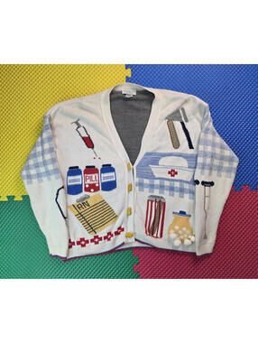 Sweater Loft Vintage Nurse Hospital Medical Themed Knit Cardigan Womens 3X